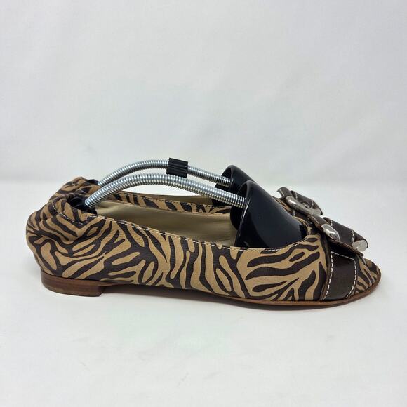 AGL Attilio Giusti Leombruni Shoes Womens Size 39 US 8.5 Peep Toe Flats Animal - Picture 5 of 16